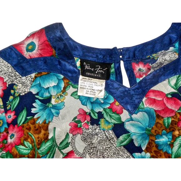 80s DIANE FREIS Floral Silk Blouse w Sash | Blouson Tunic XS/S - Picture 8 of 9